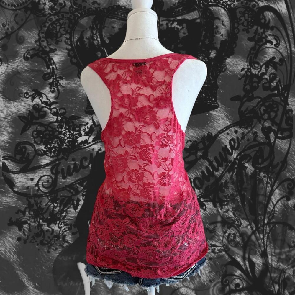 pink open floral lace fairy boho ethereal glam whimsical racerback tank top - Picture 5 of 7